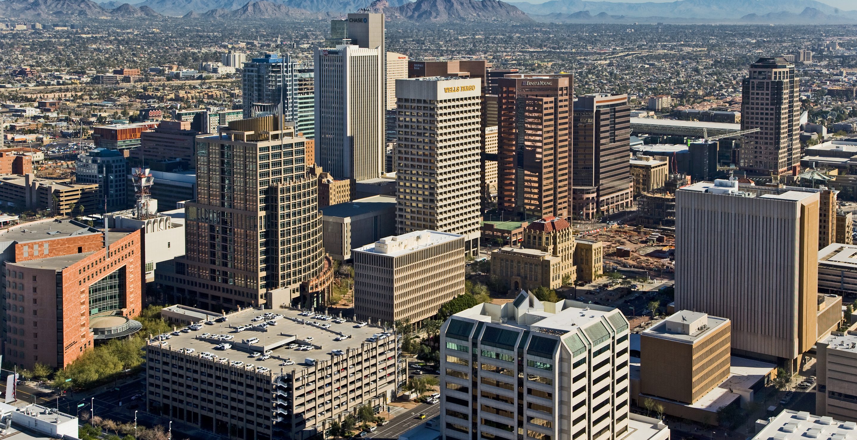 Downtown Phoenix Aerial Looking Northeast