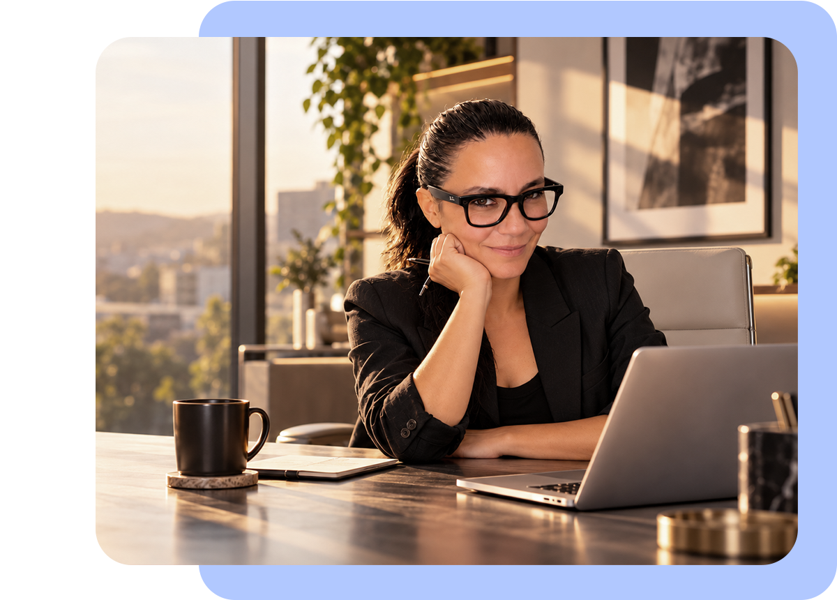 Woman working at a laptop in a sunny office