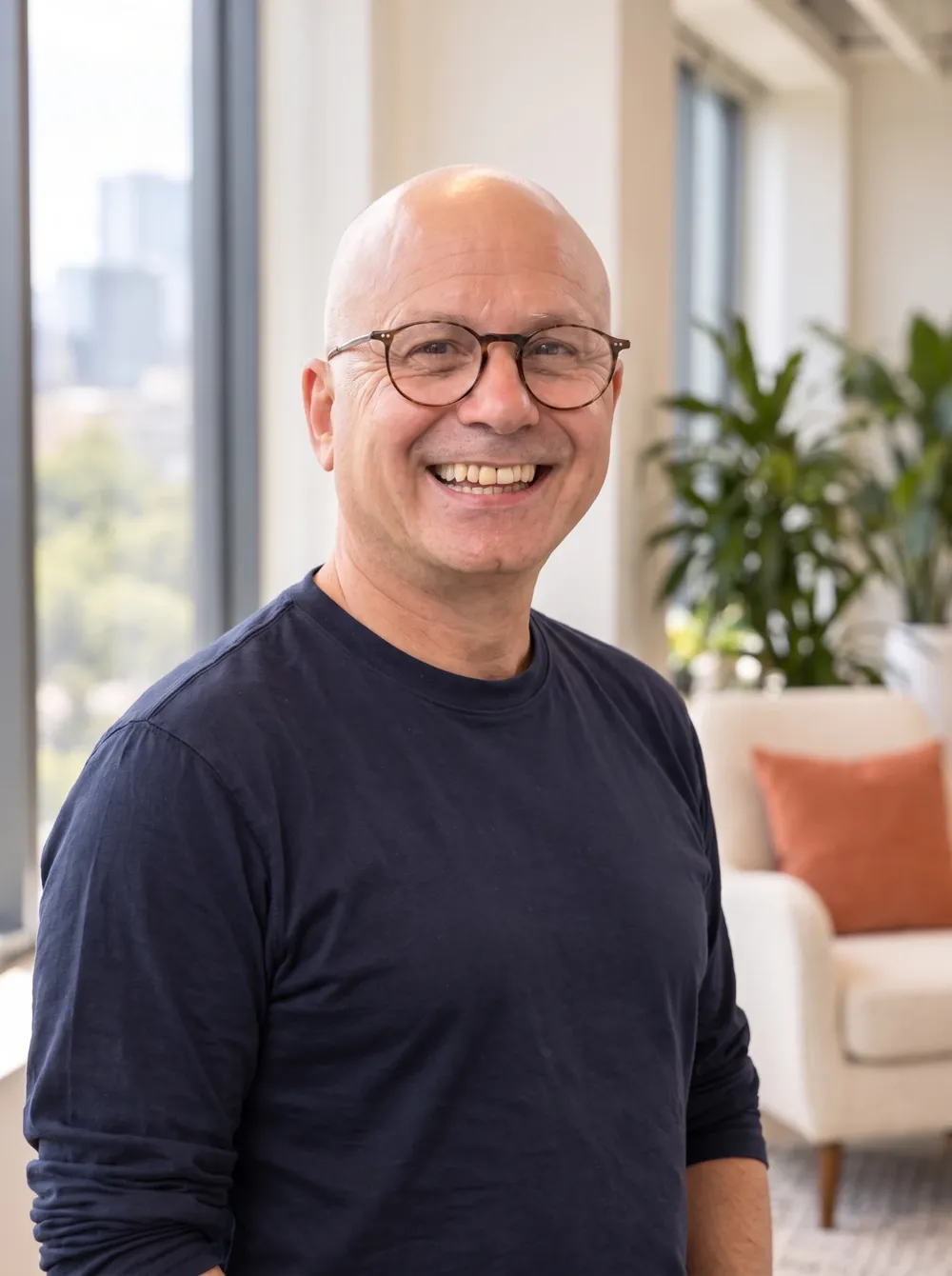 Mark Riley smiling in the Synthrics office