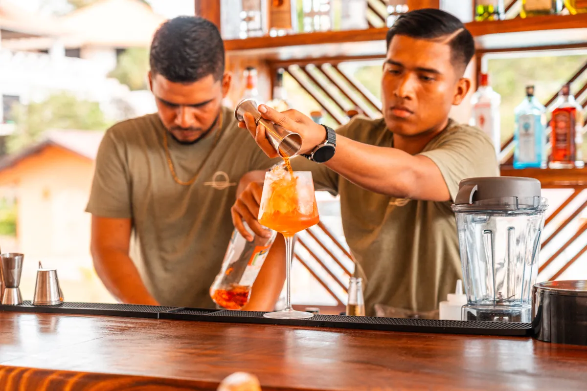 Bartenders mixing cocktails at the Bambuda bar