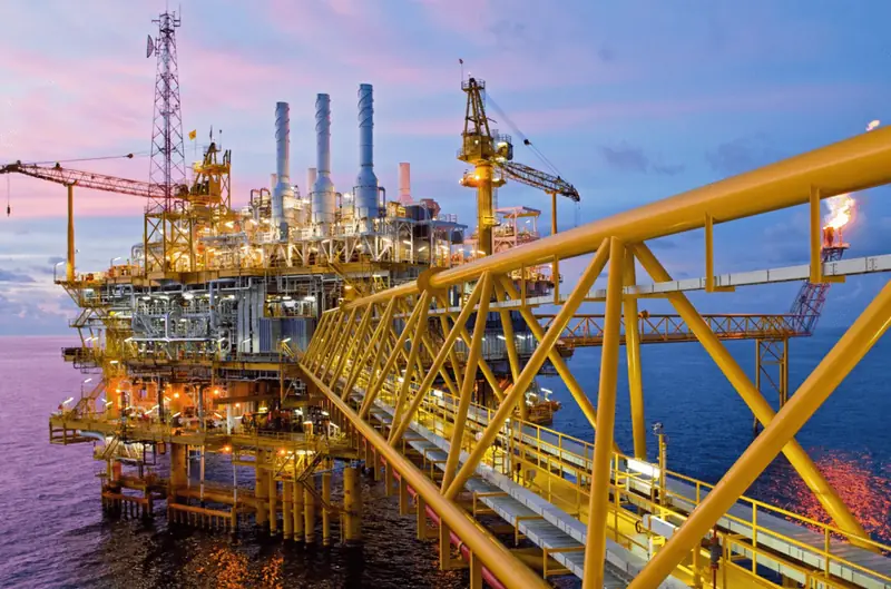 Offshore processing facility at dusk