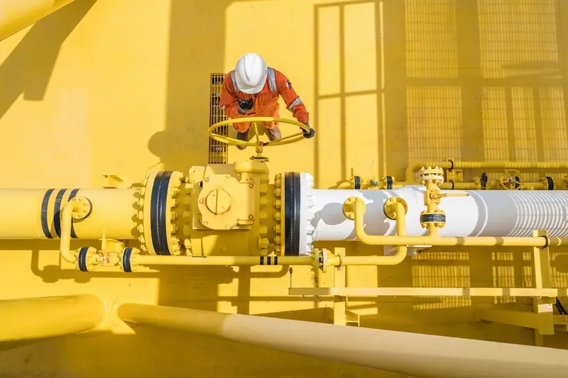 Technician inspecting plant valves