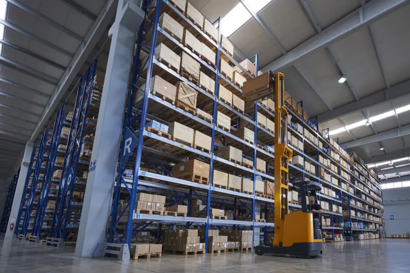Warehouse racking with stocked materials