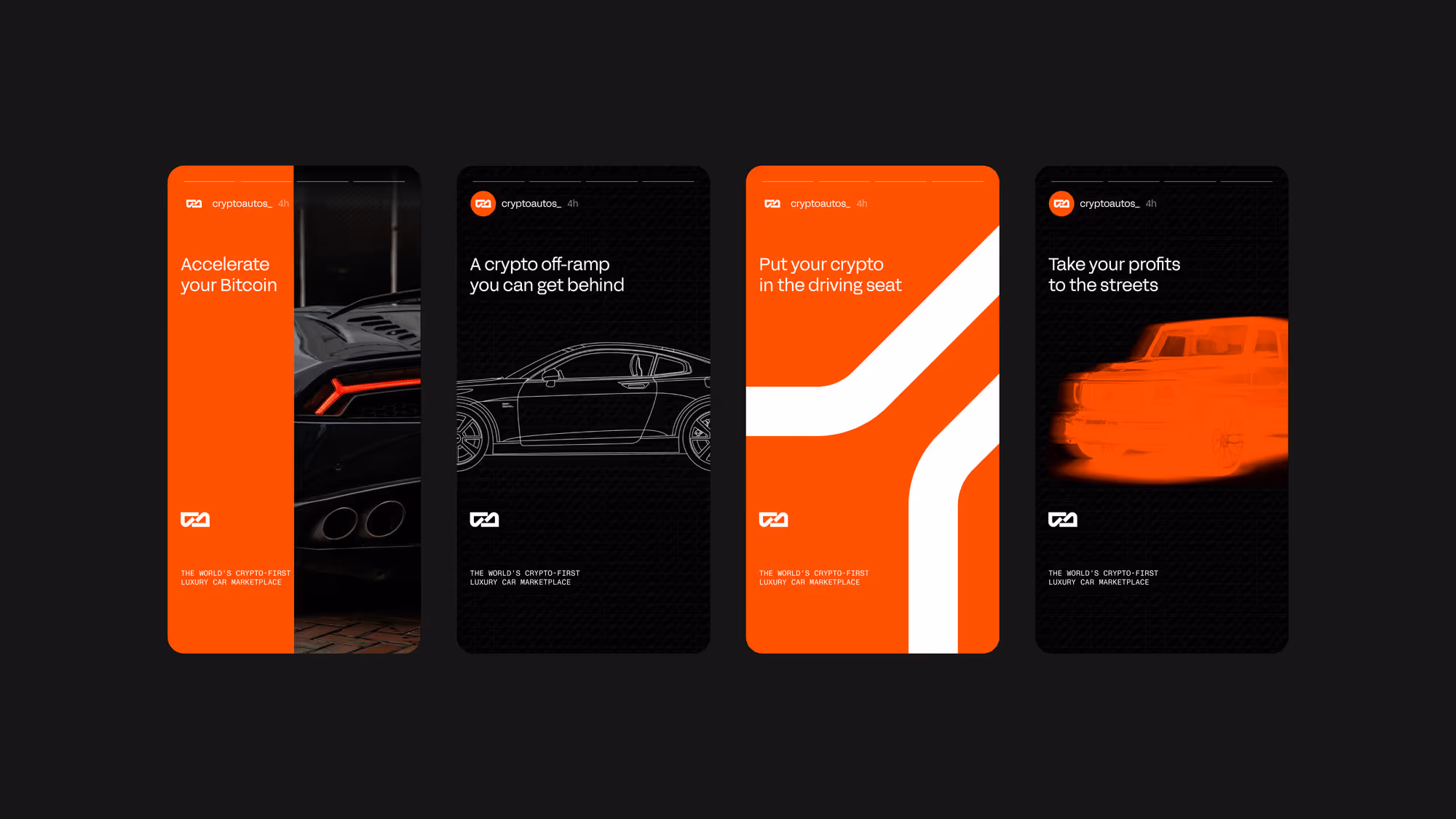 Crypto Autos brand identity merging luxury automotive with crypto technology