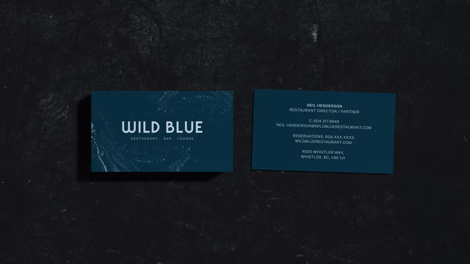 Wild Blue restaurant menus and signage