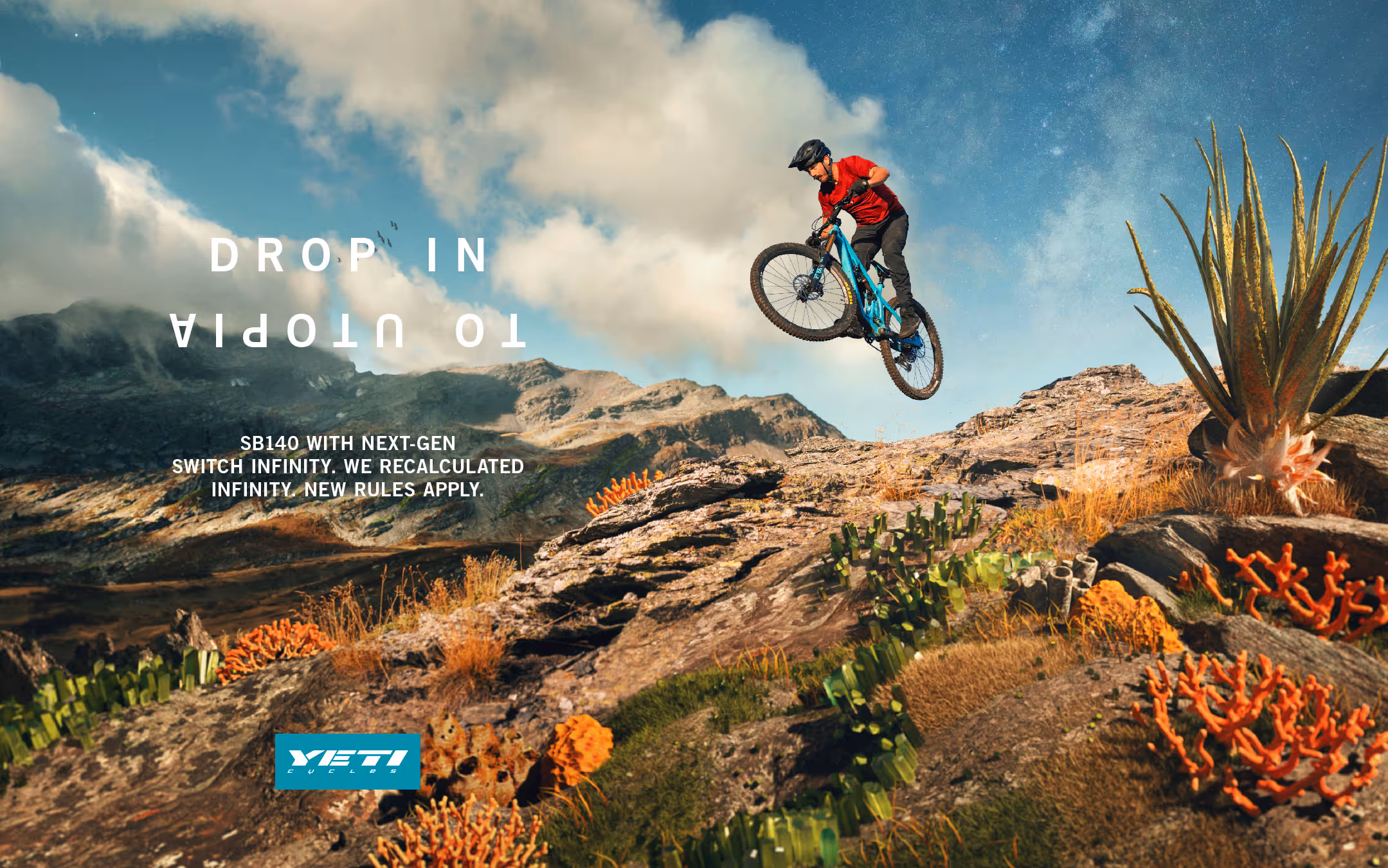 Yeti Cycles SB140 campaign with crystalline formations