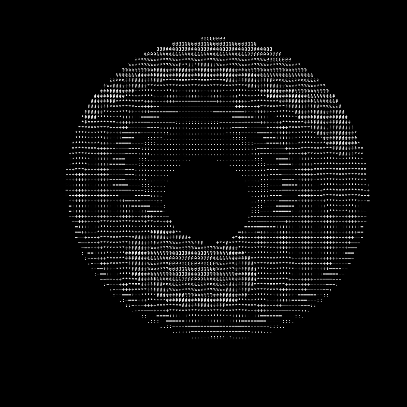 A lit torus drawn in ASCII characters, white on black