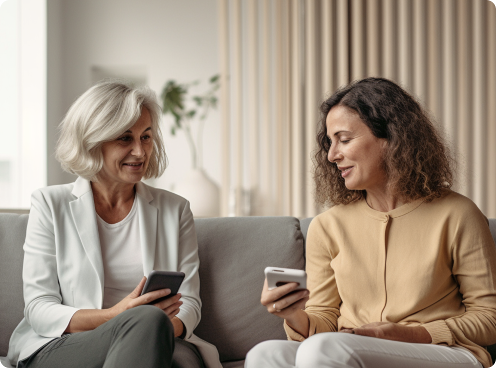 Two women talking while using the Hvil® app