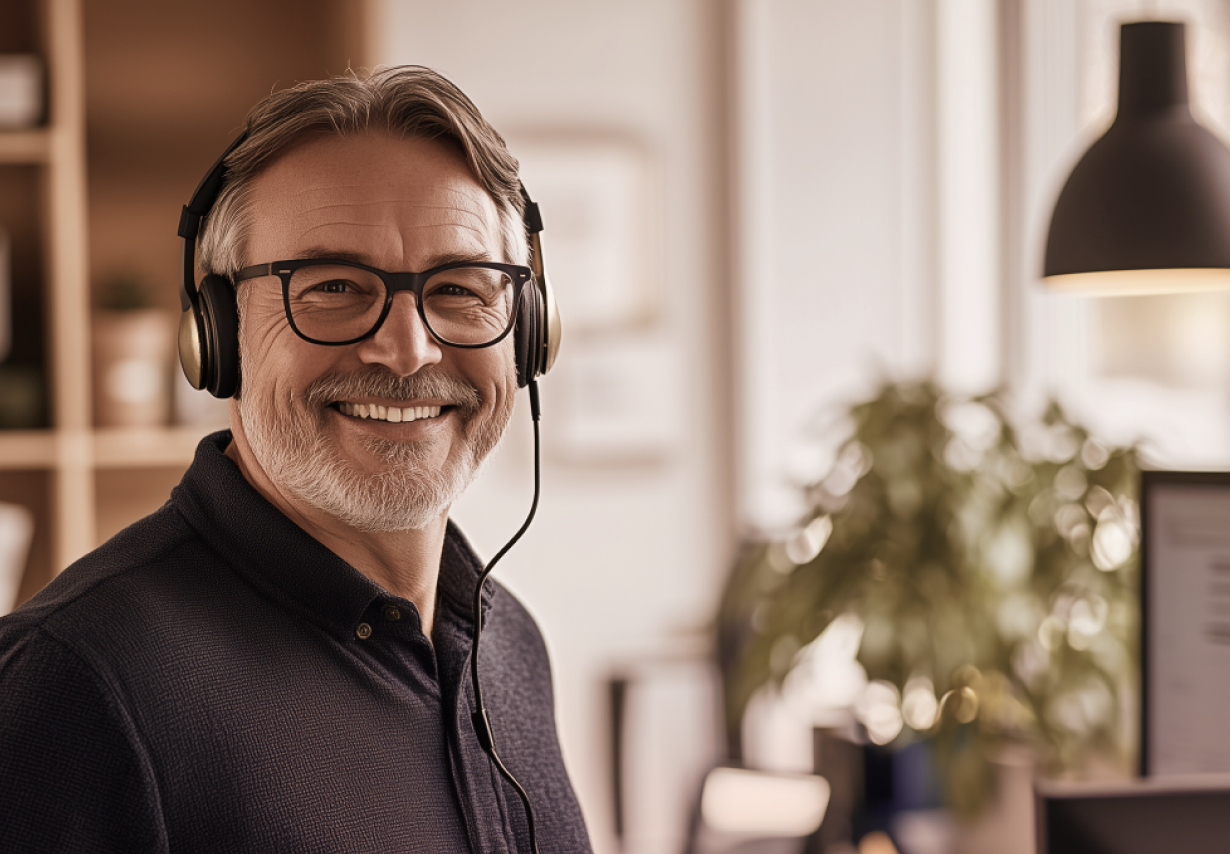 Søvncoach med headset under en online samtale