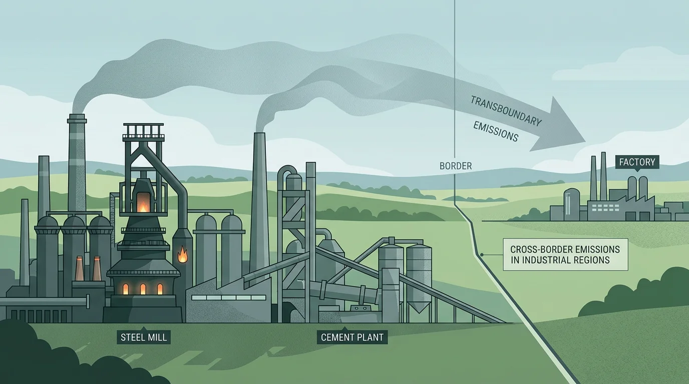 Illustration of industrial emissions shifting across a national border