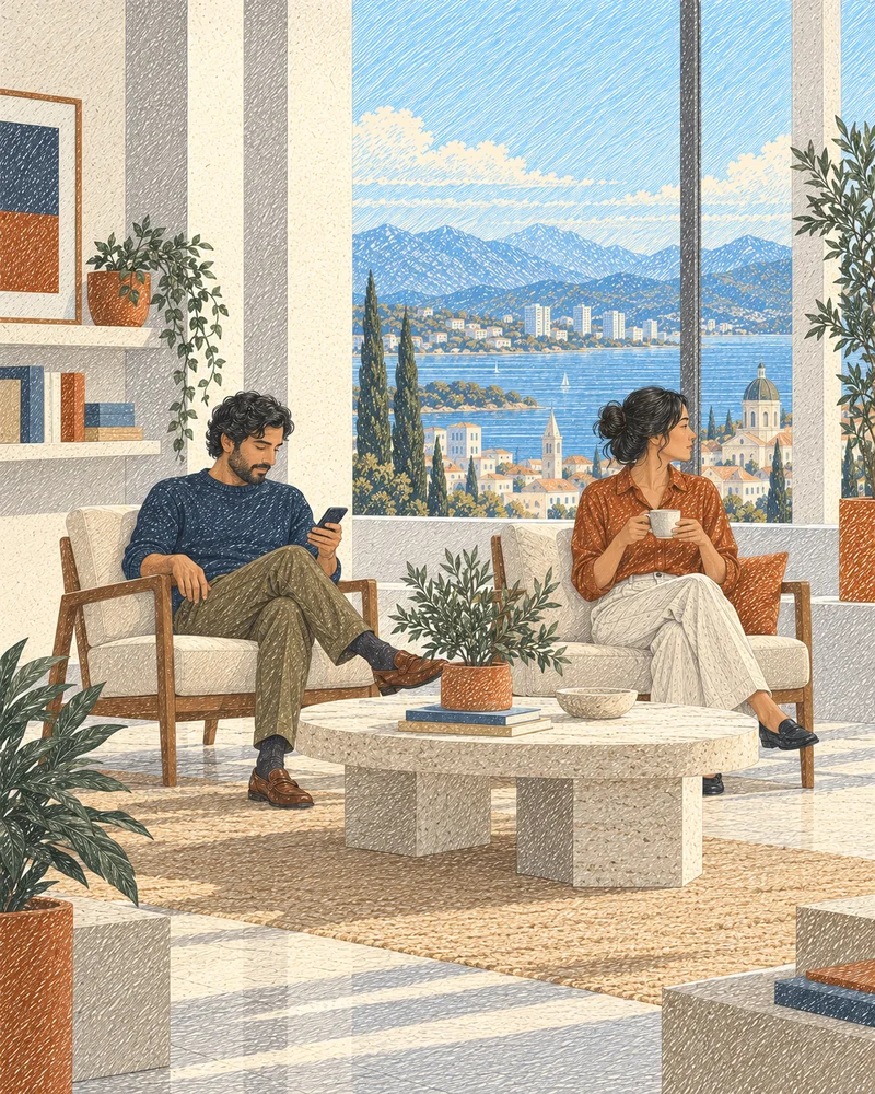 Practitioners taking a quiet reading break in a sunlit office lounge