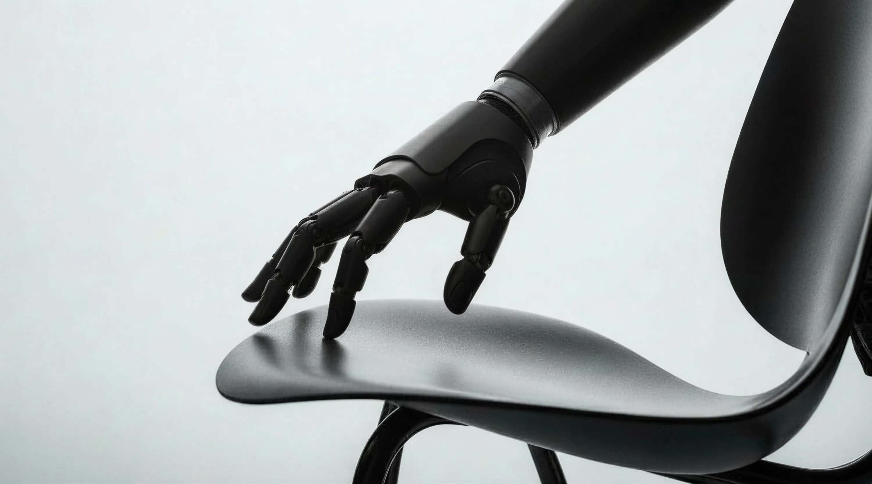 A robot touching a chair