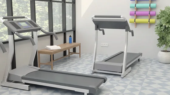 The same gym with the bench, the plant and one treadmill moved, nothing added