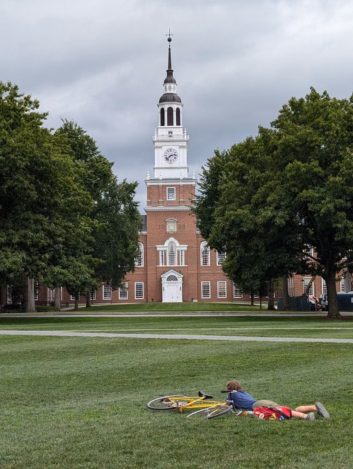 Baker Library tower across the Dartmouth Green