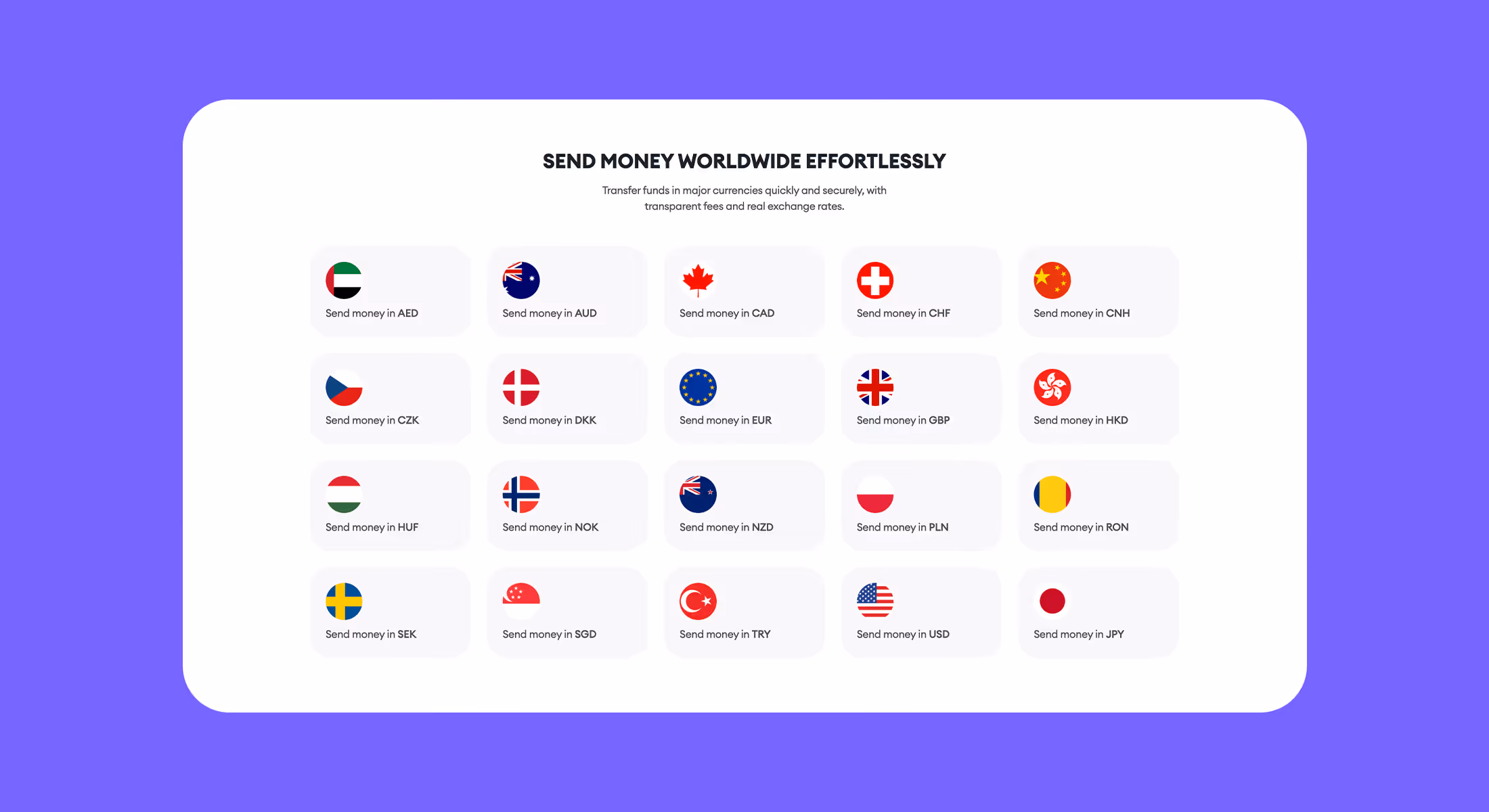Webflow website design for Gaulbridge showing worldwide money transfer options with country flags