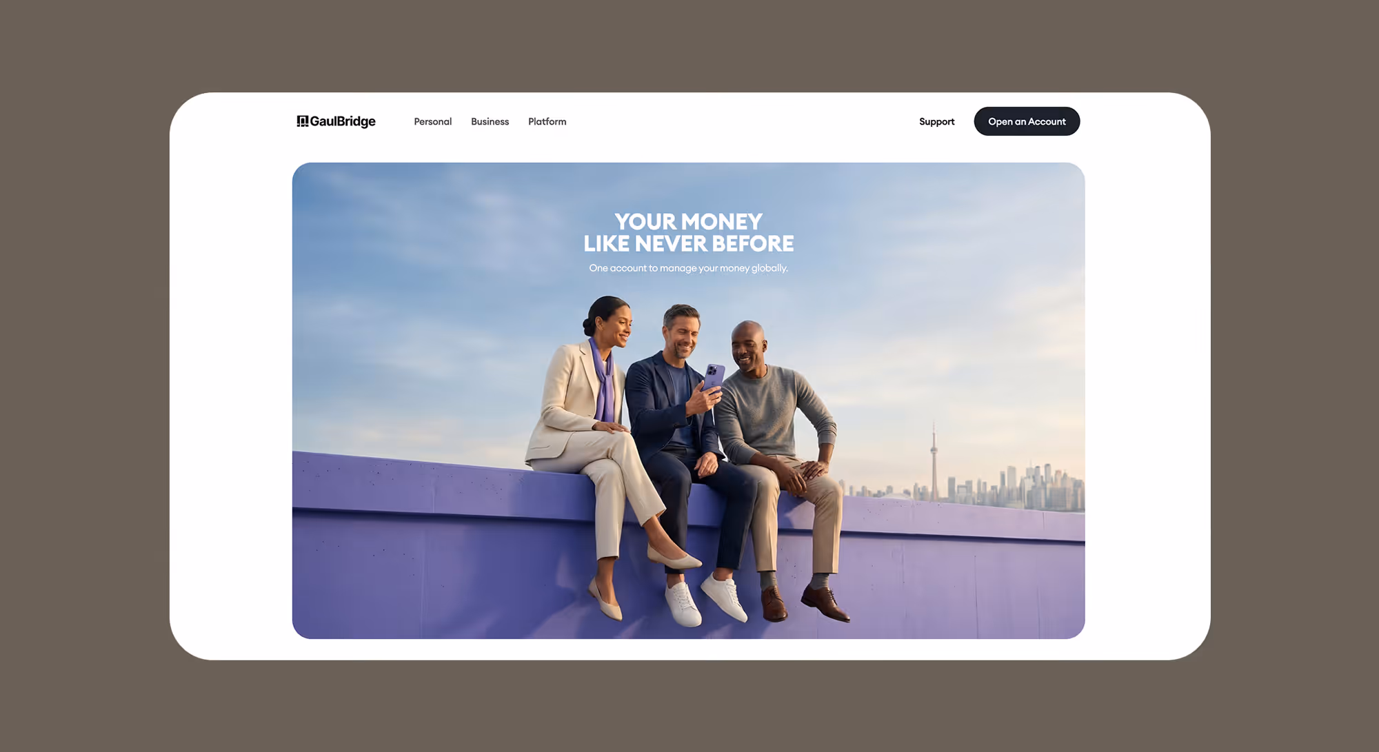 Webflow website design for Gaulbridge with its your money like never before homepage hero