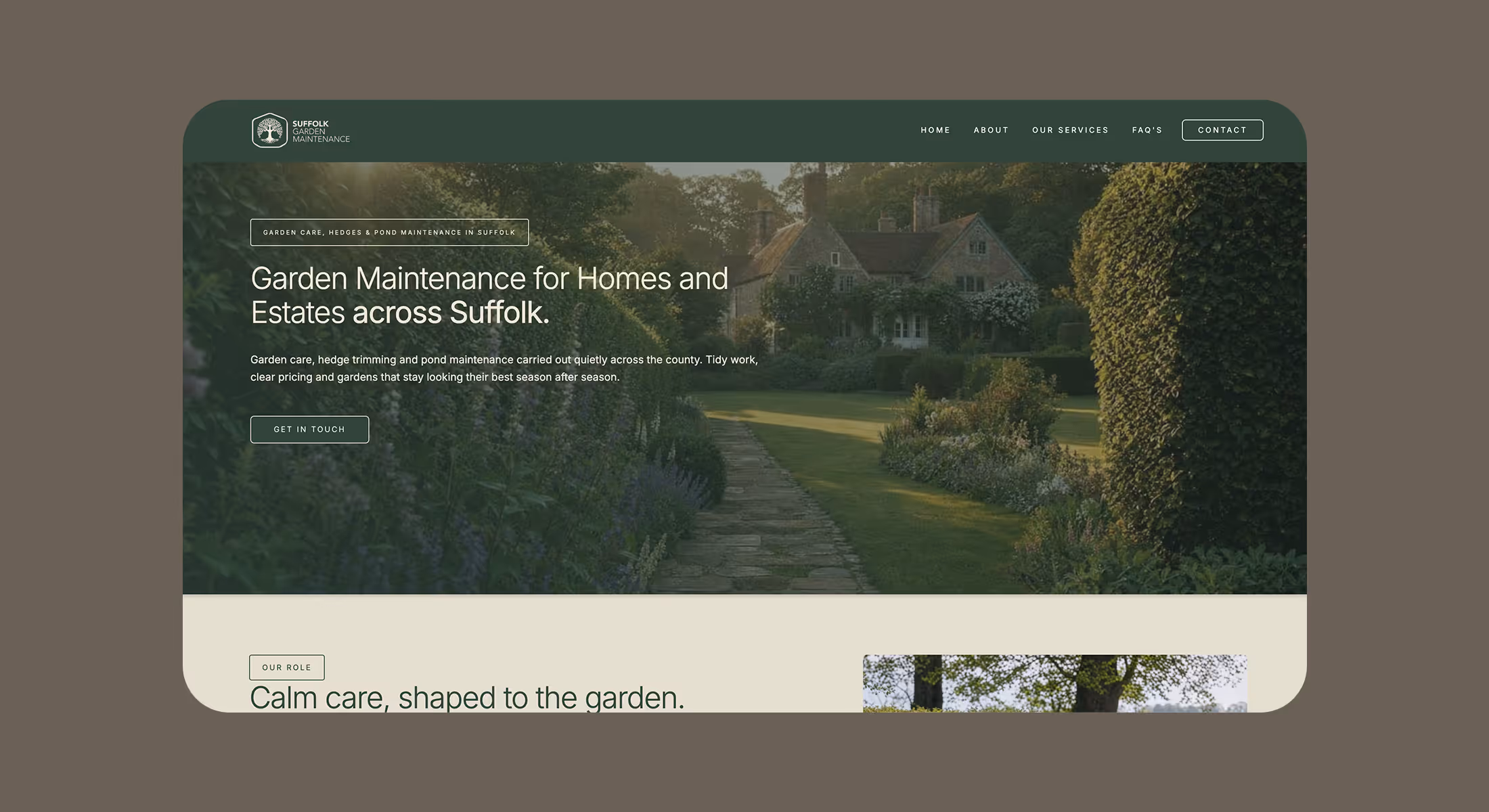 Webflow website design for a garden maintenance company serving homes and estates across Suffolk