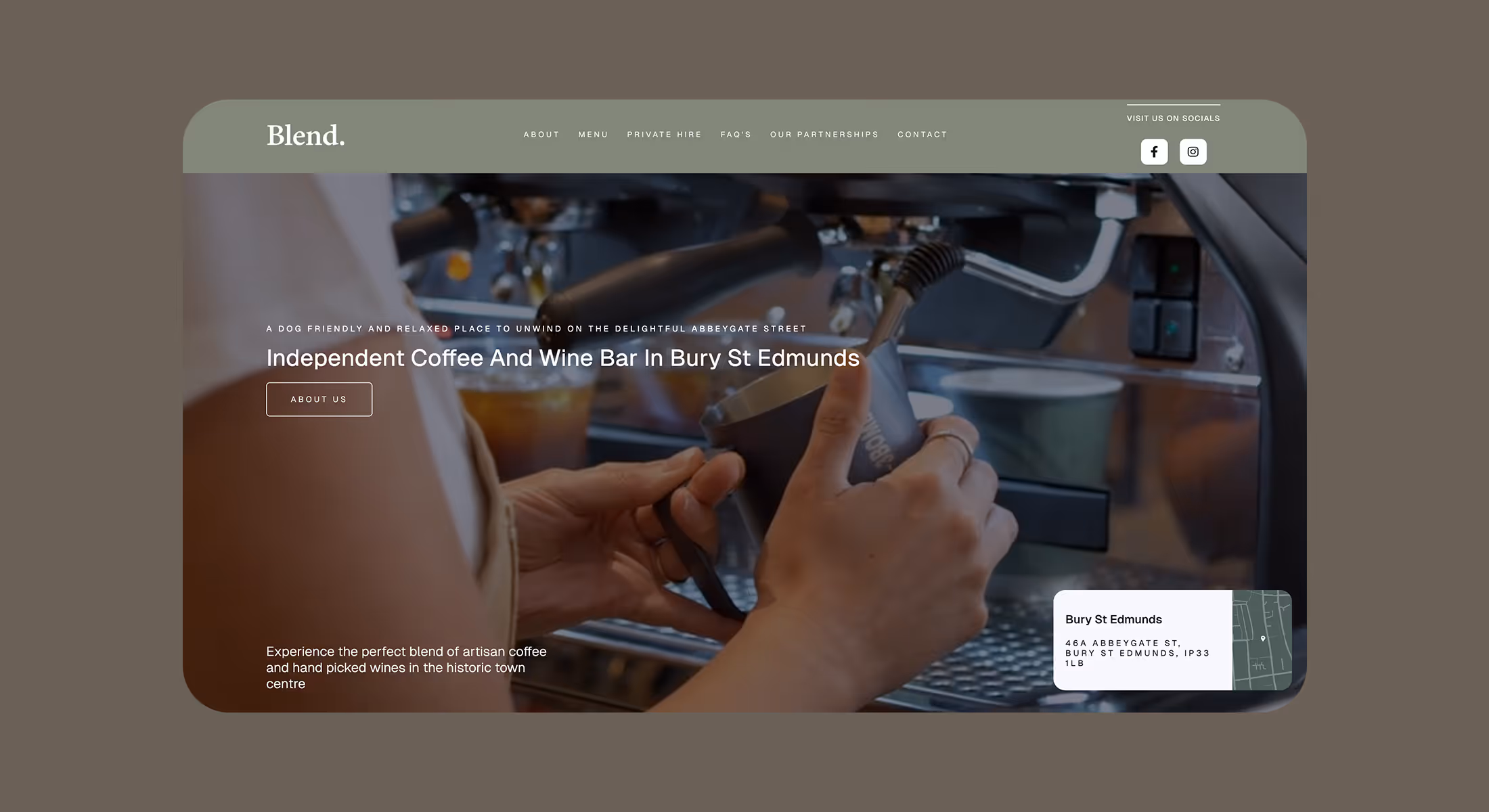 Webflow website design for Blend, an independent coffee and wine bar in Bury St Edmunds