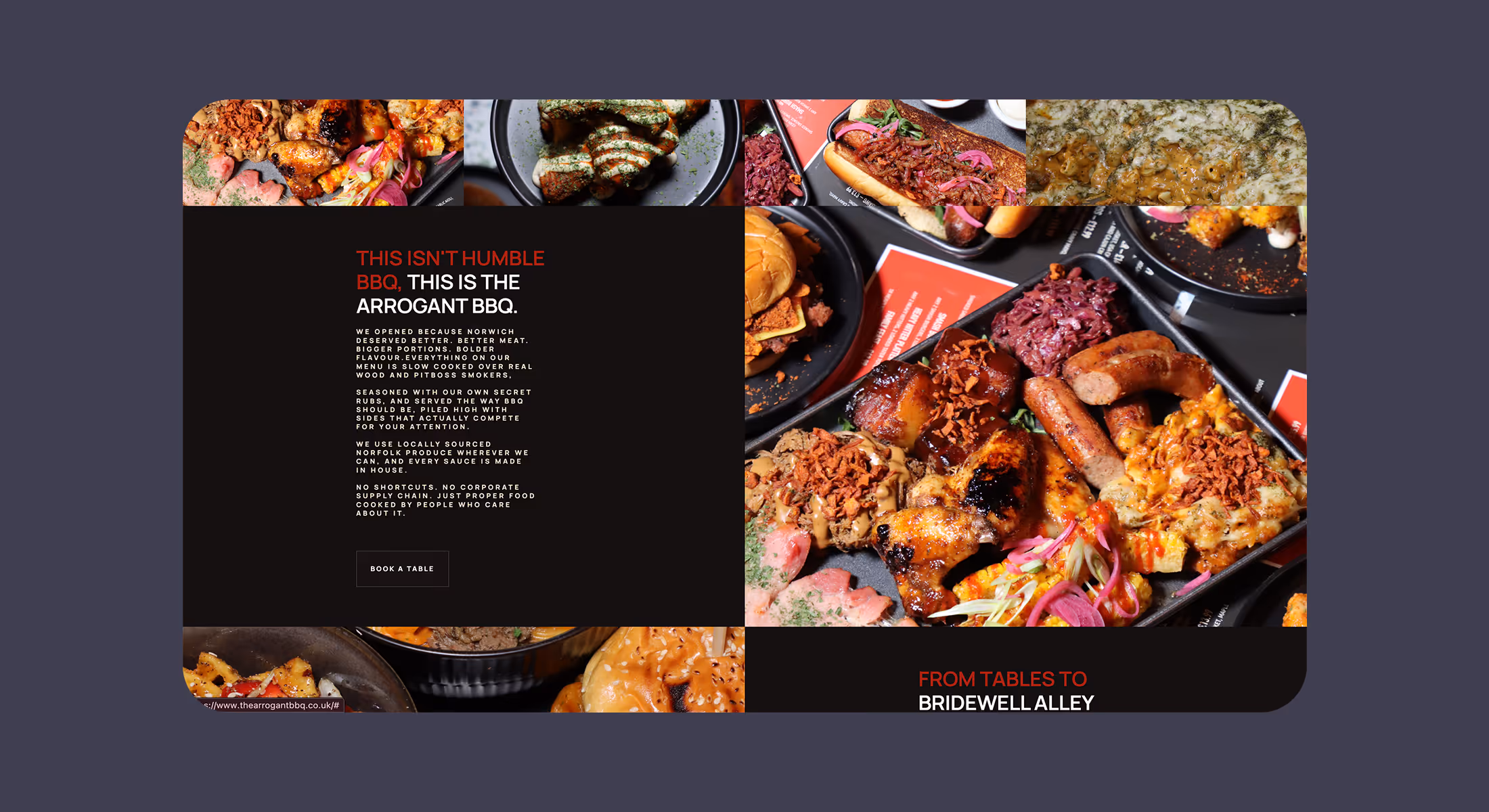 The Arrogant BBQ website about section surrounded by barbecue dishes