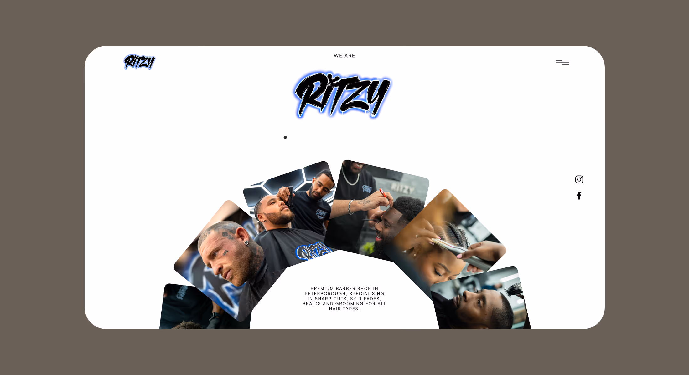 Ritzy Barbers website homepage with fanned photos of barbers at work