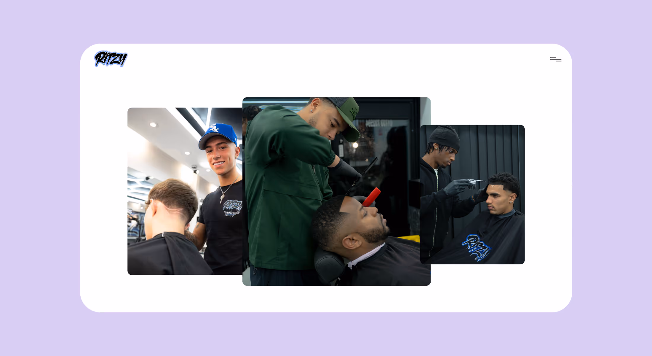 Photo cards of barbers at work on the Ritzy Barbers website