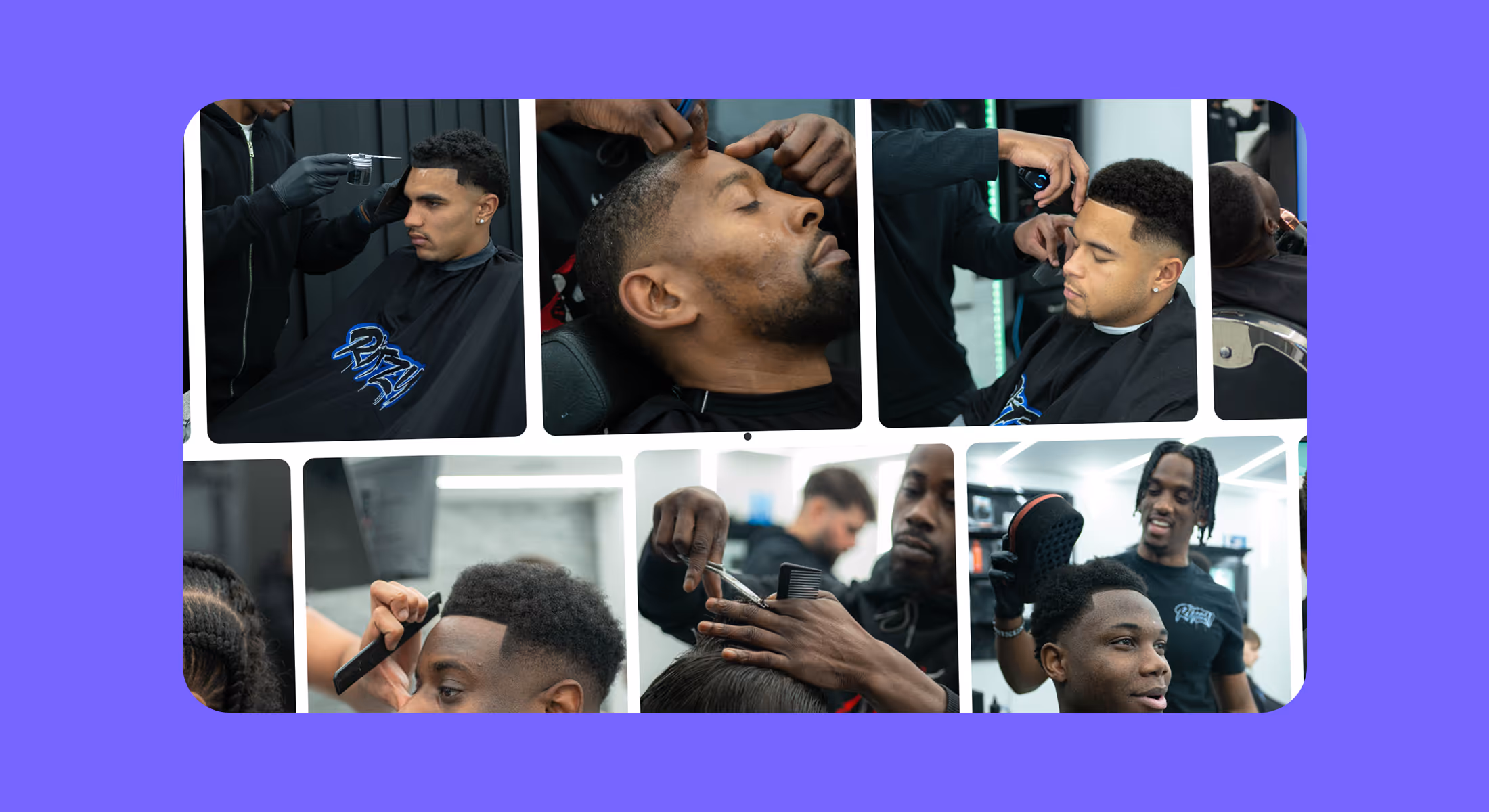 Gallery of barbers cutting and styling hair on the Ritzy Barbers website