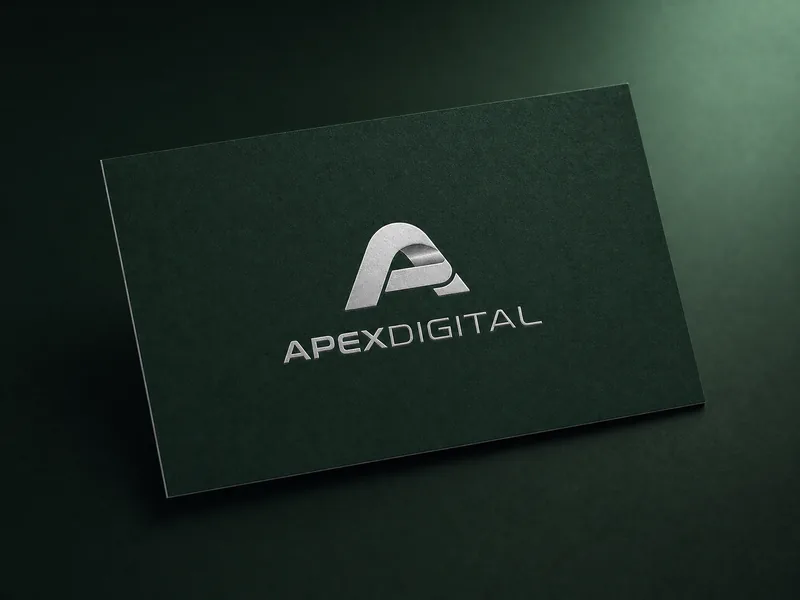 Apex Digital business card in deep green with the silver Apex logo