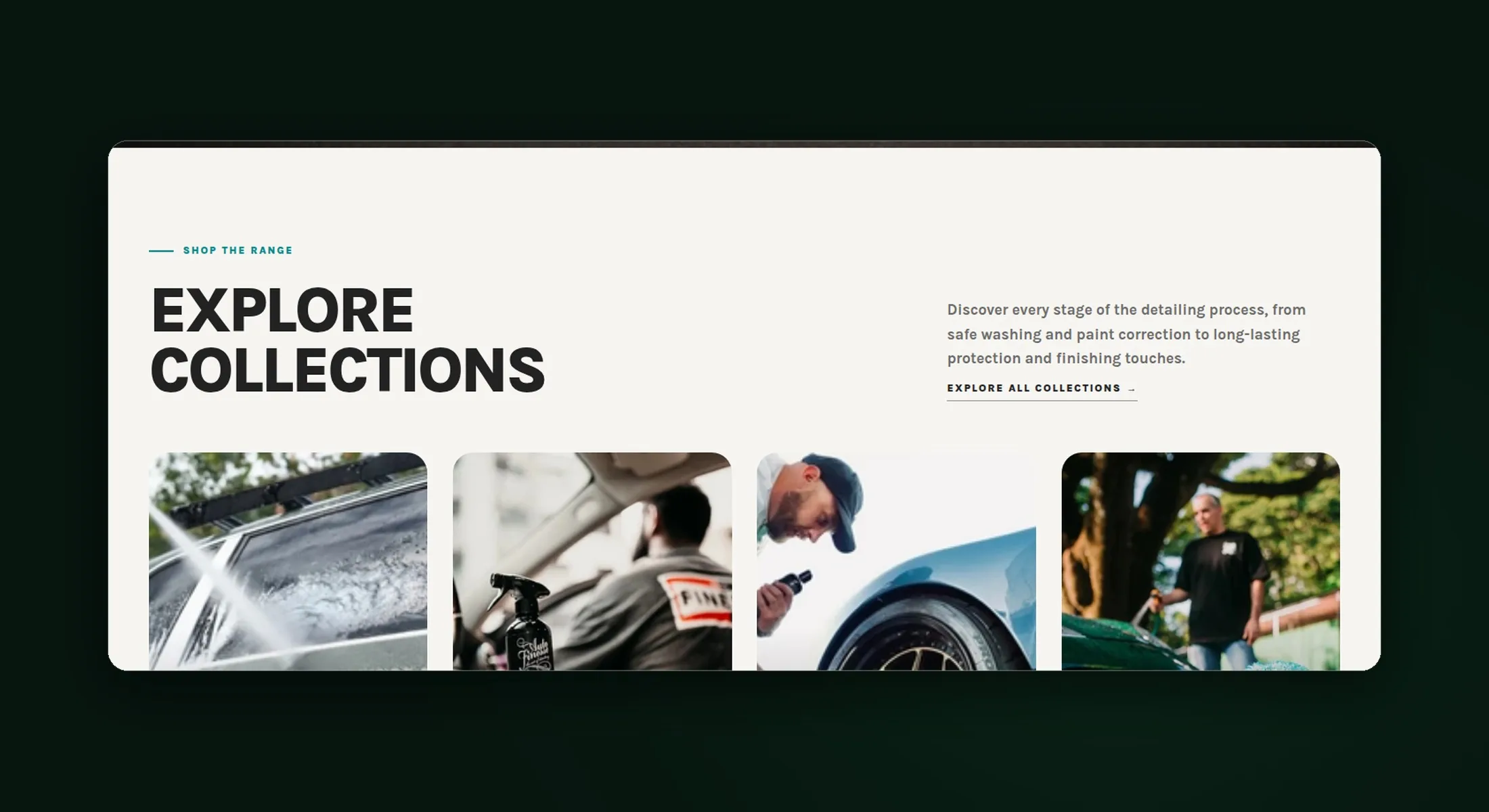 Auto Finesse website collections page with detailing product categories