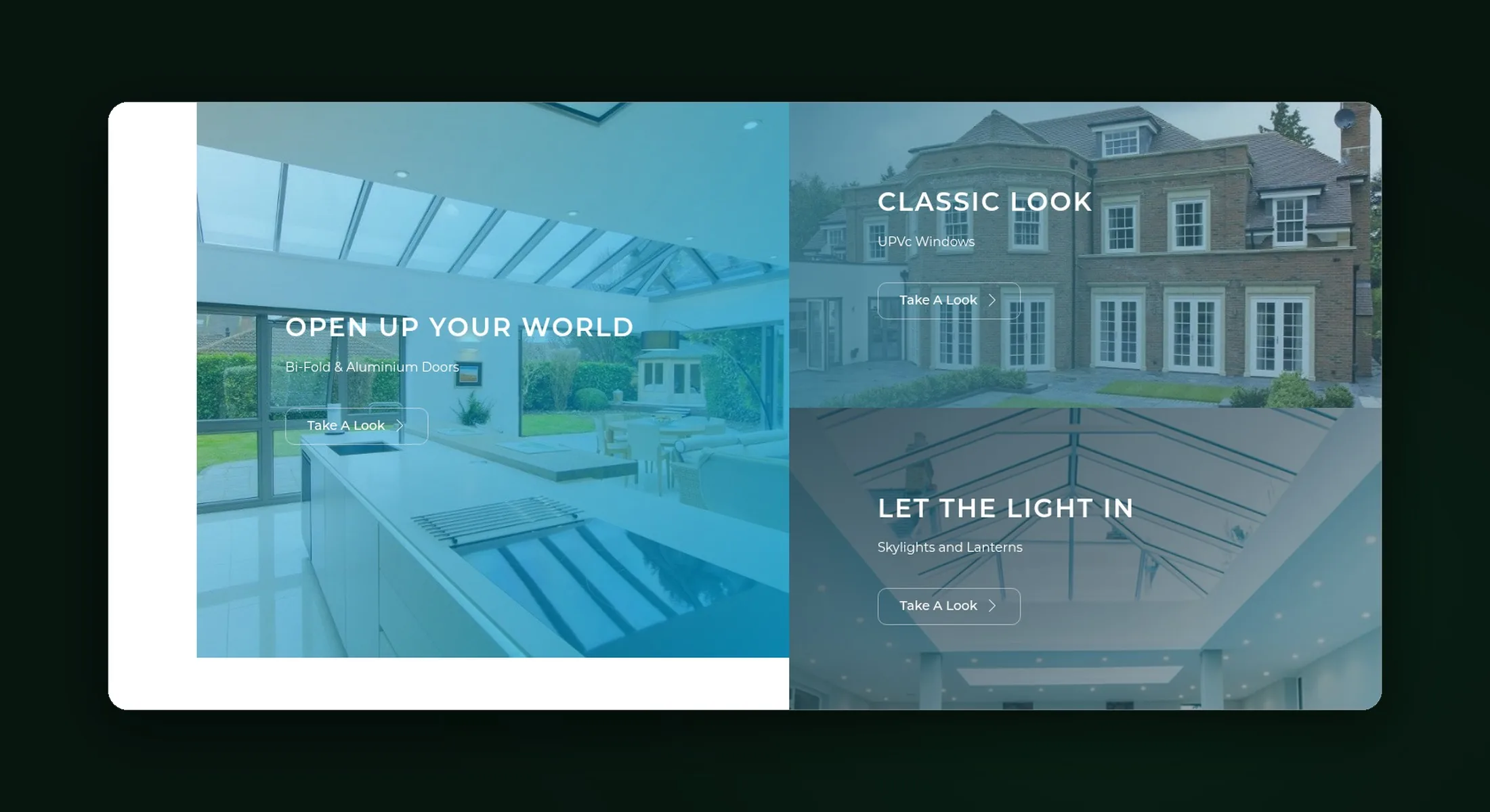 Associated Glass website showing bifold doors, uPVC windows and skylights