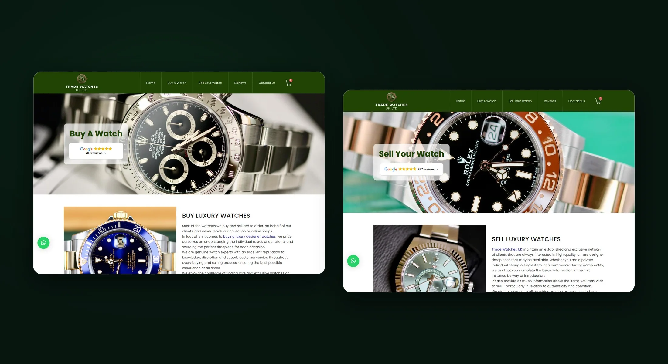 Trade Watches UK buy a watch and sell your watch pages side by side