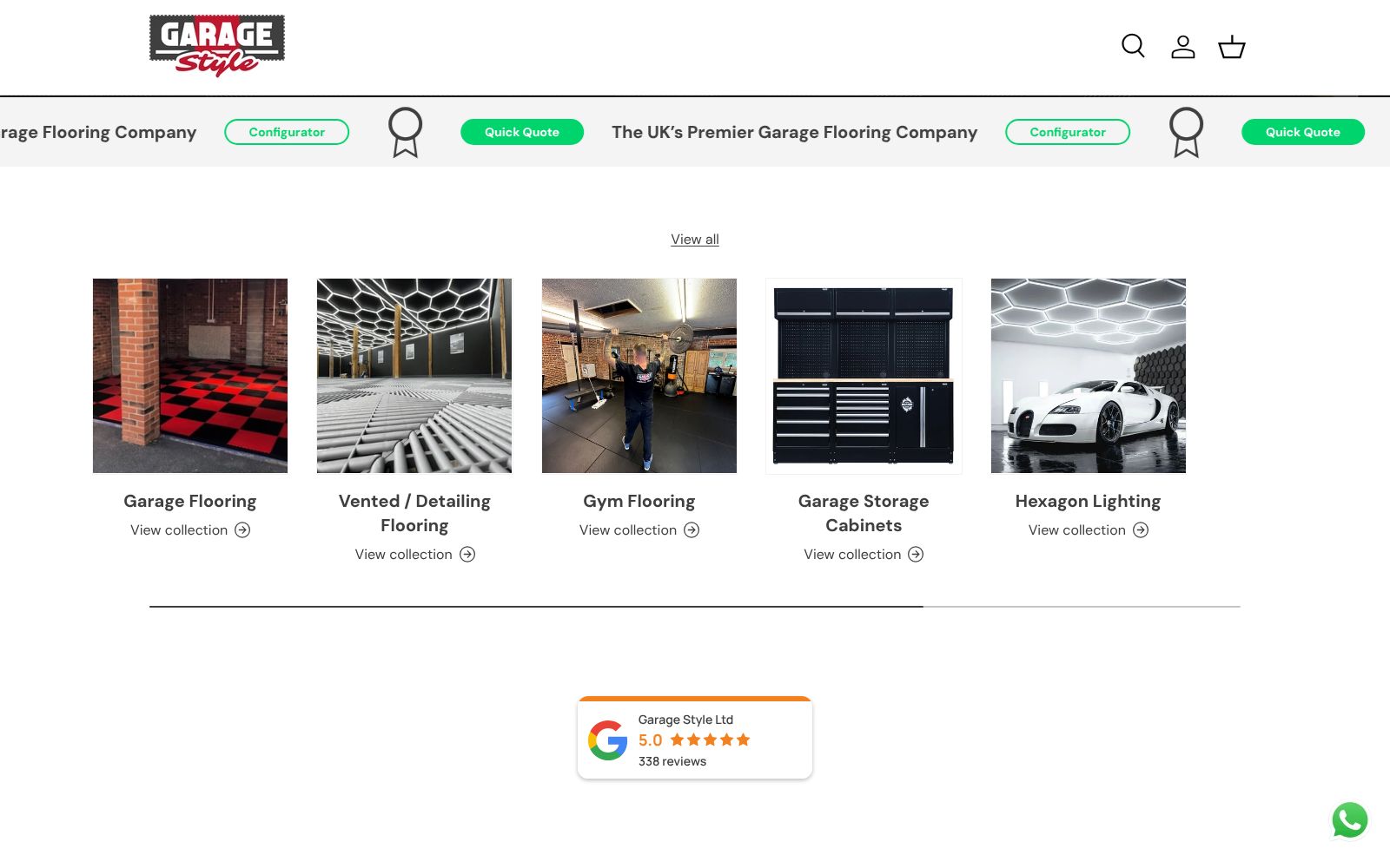 Garage Style homepage collections for garage, vented and gym flooring, storage cabinets and lighting