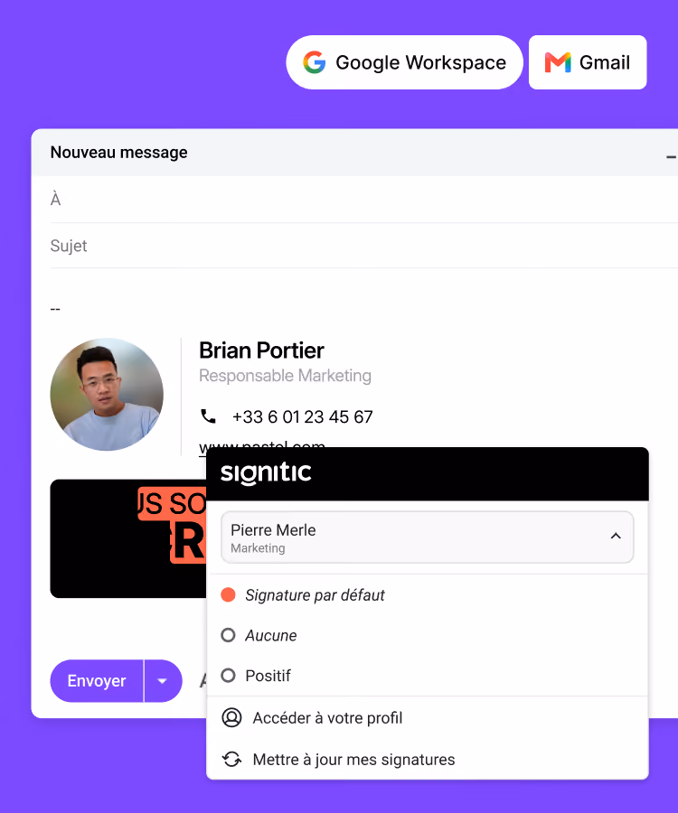 Interface Signitic connectée à Google Workspace