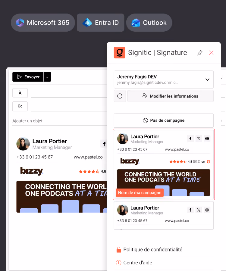 Interface Signitic connectée à Microsoft 365