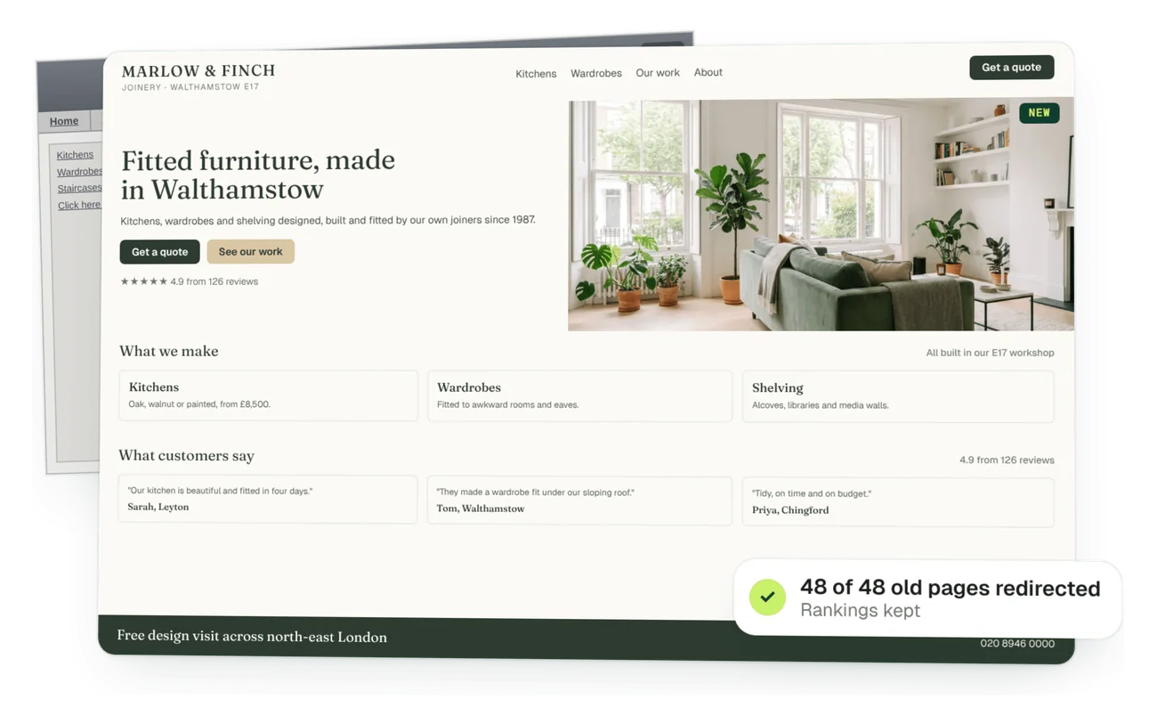 Redesigned joinery website with all old pages redirected
