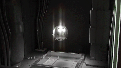 3D animation for Space Forge showing a glowing sample inside an in-space manufacturing chamber