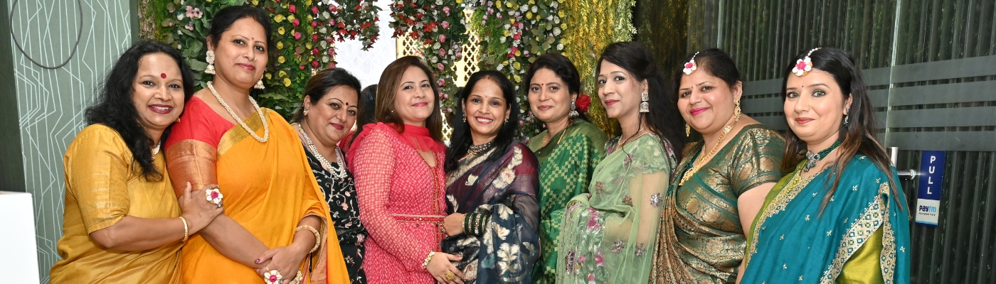 Festive photo from the Teej Festival by Pinkishe Foundation, highlighting the vibrant celebration and capturing the joyous spirit and camaraderie among the participants.