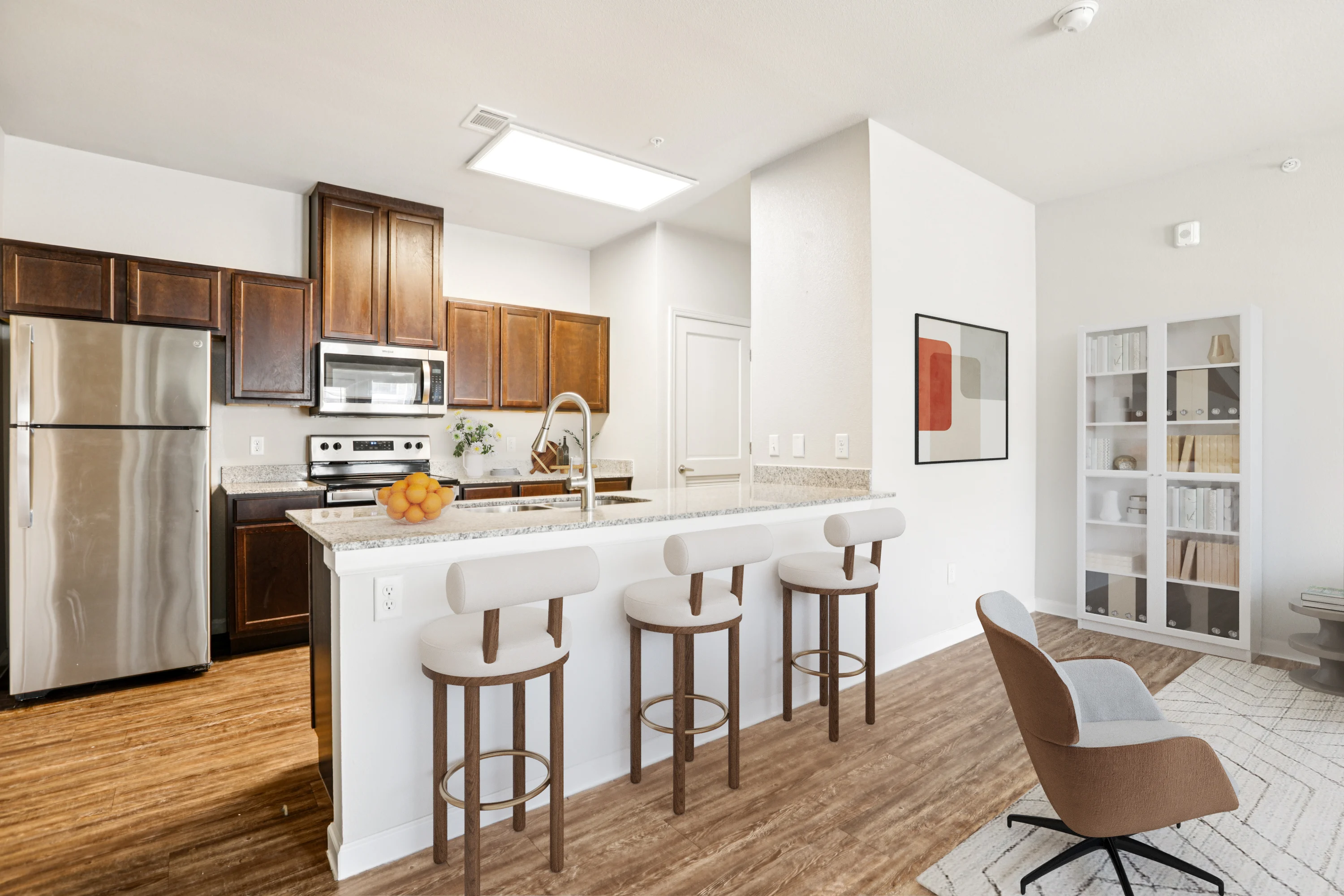 Furnished kitchen and dining room