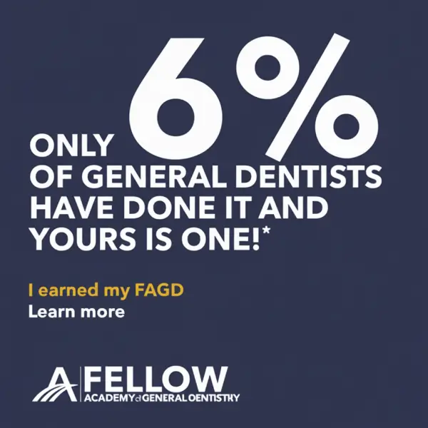 Text stating only 6% of general dentists have earned the FAGD fellowship certification.