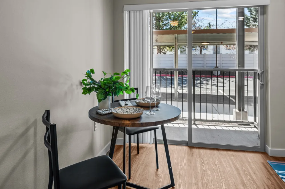 Dining table with view of patio