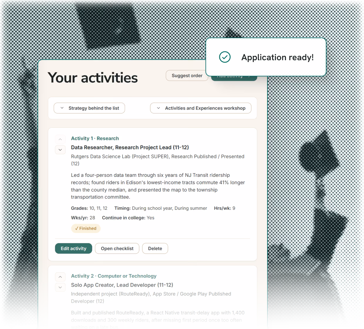 MCA UI - Your activities