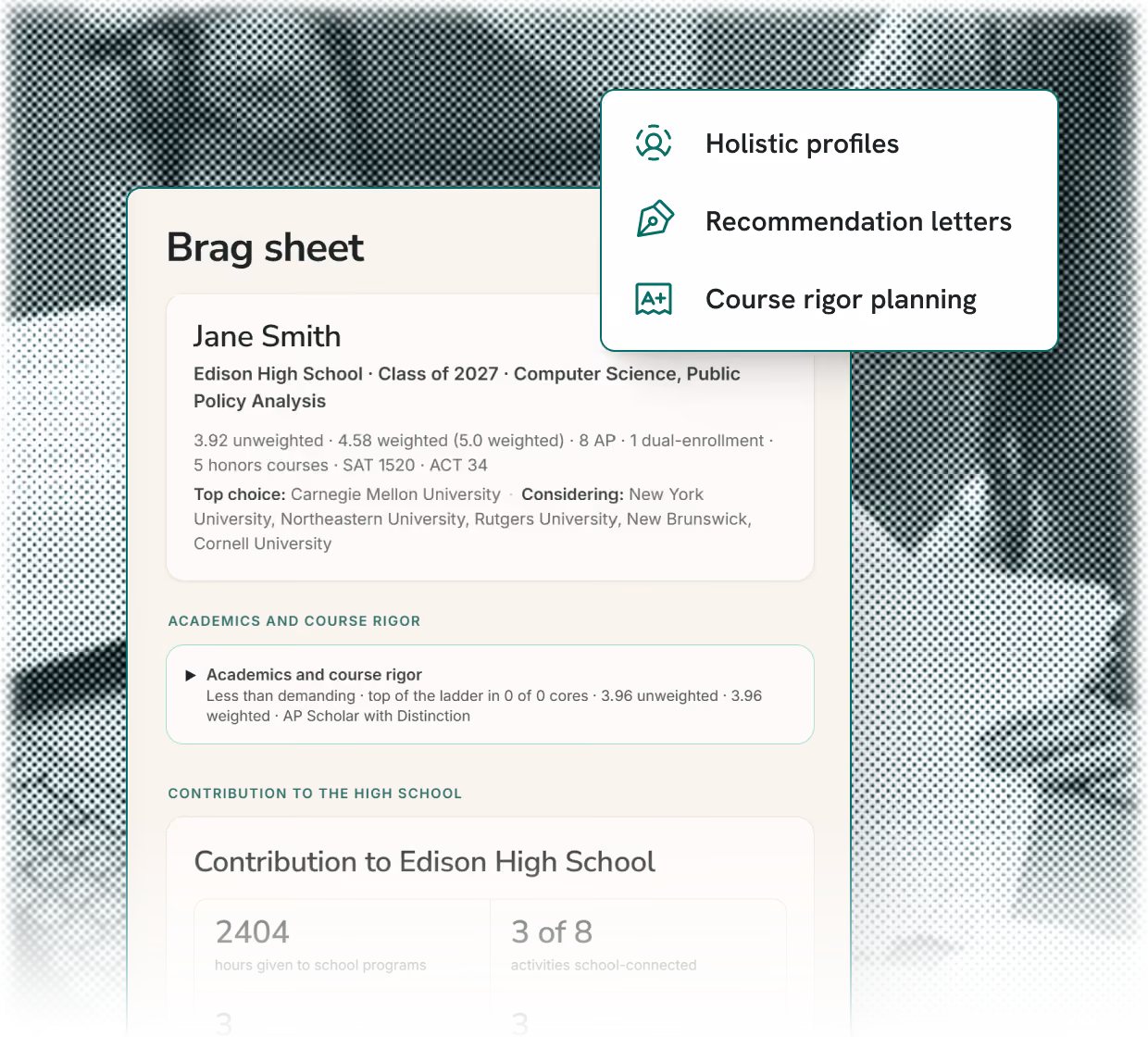 MCA UI - Brag sheet for Schools