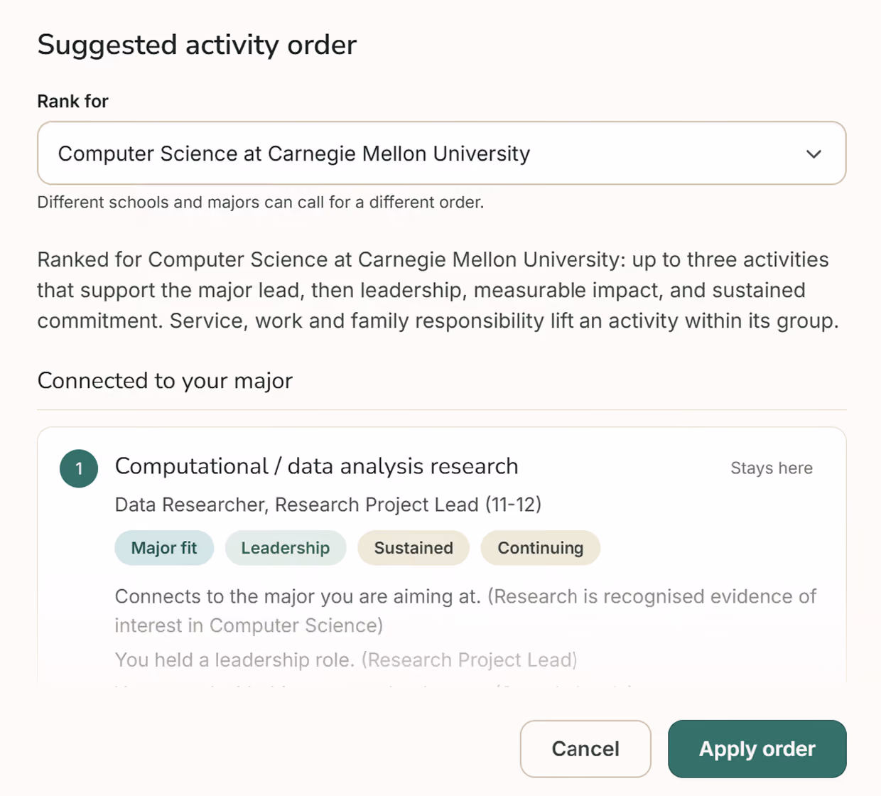 My College Activities Activity Ranker