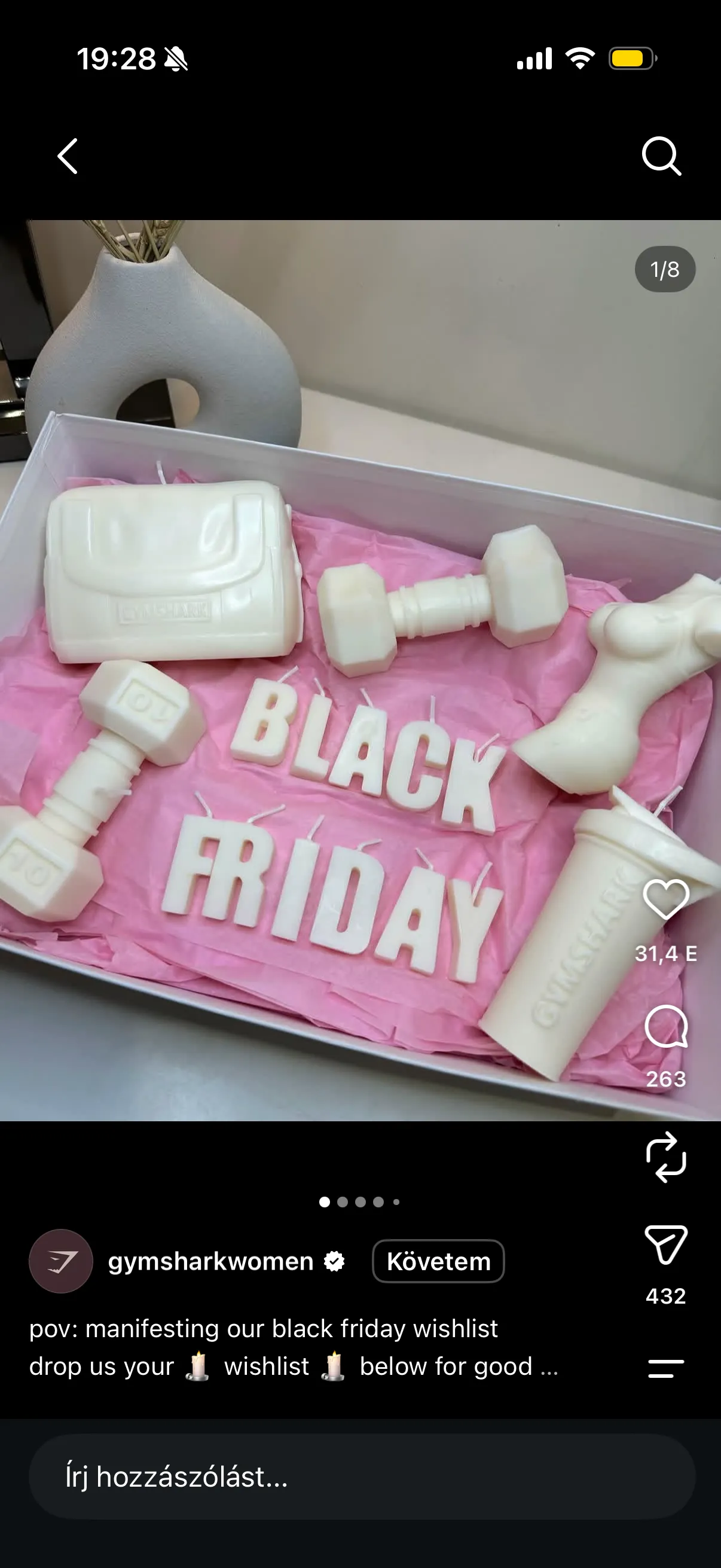 Black Friday promo post with pink and white gift boxes
