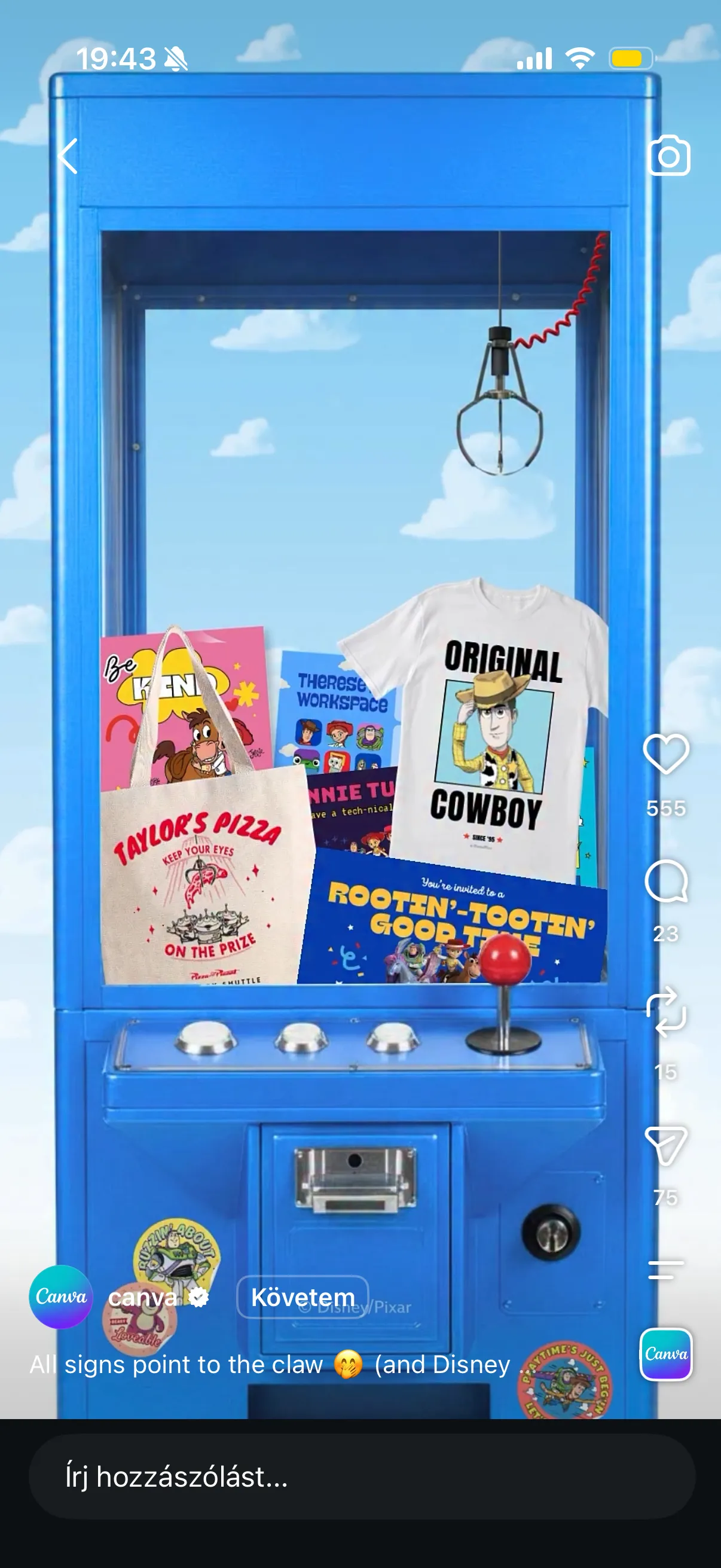 Instagram post: a claw machine filled with app screens