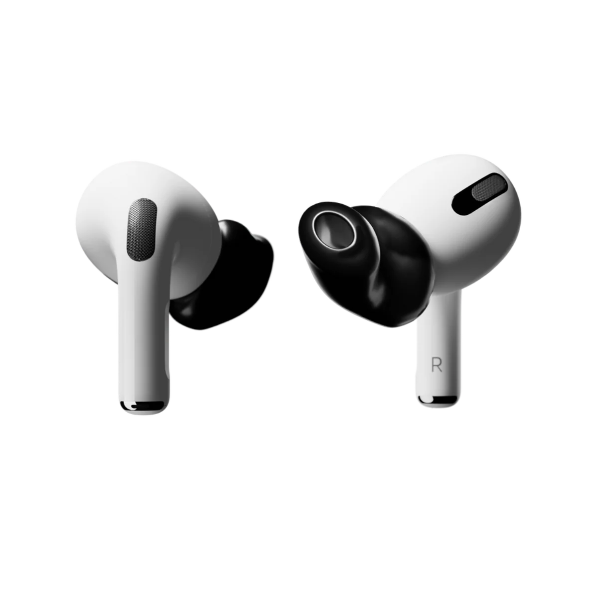 AirPods PRO Earmold – hvite AirPods Pro med svarte formstøpte tilpasninger
