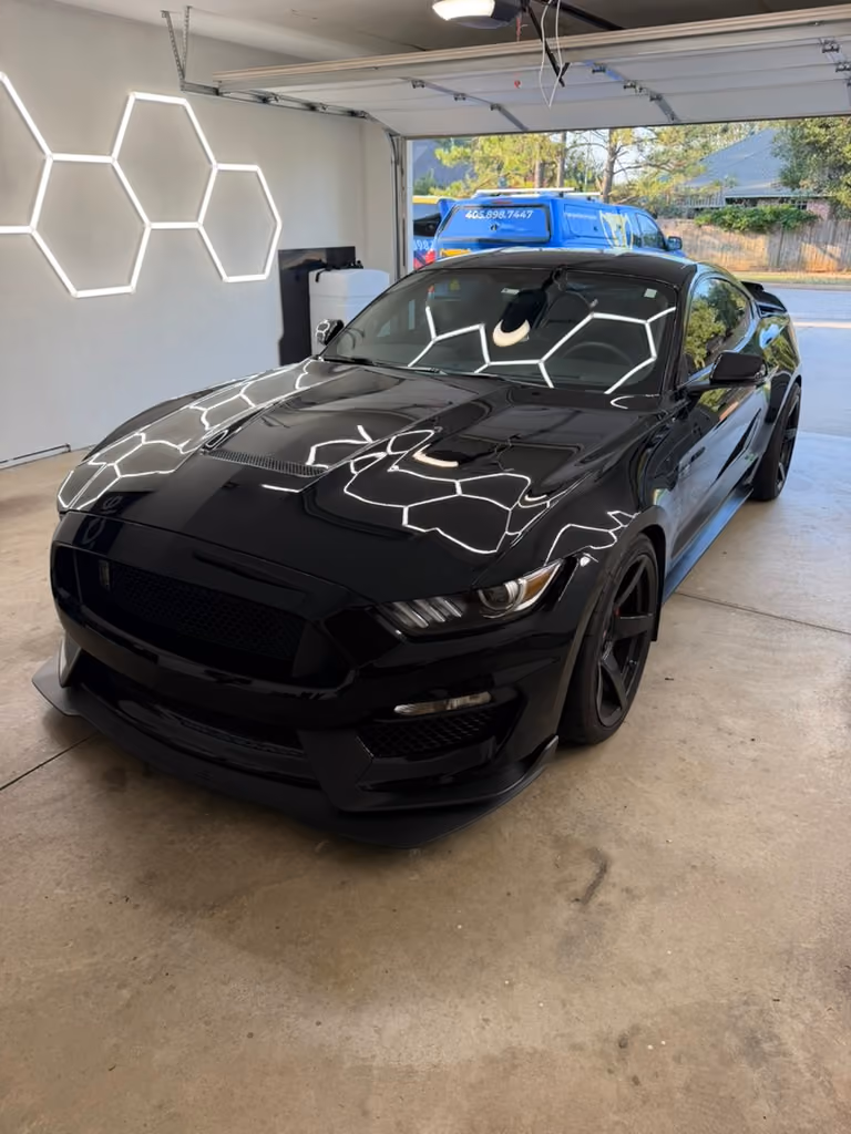 Black Shelby Mustang with a glossy finish after a Champion Detailing service