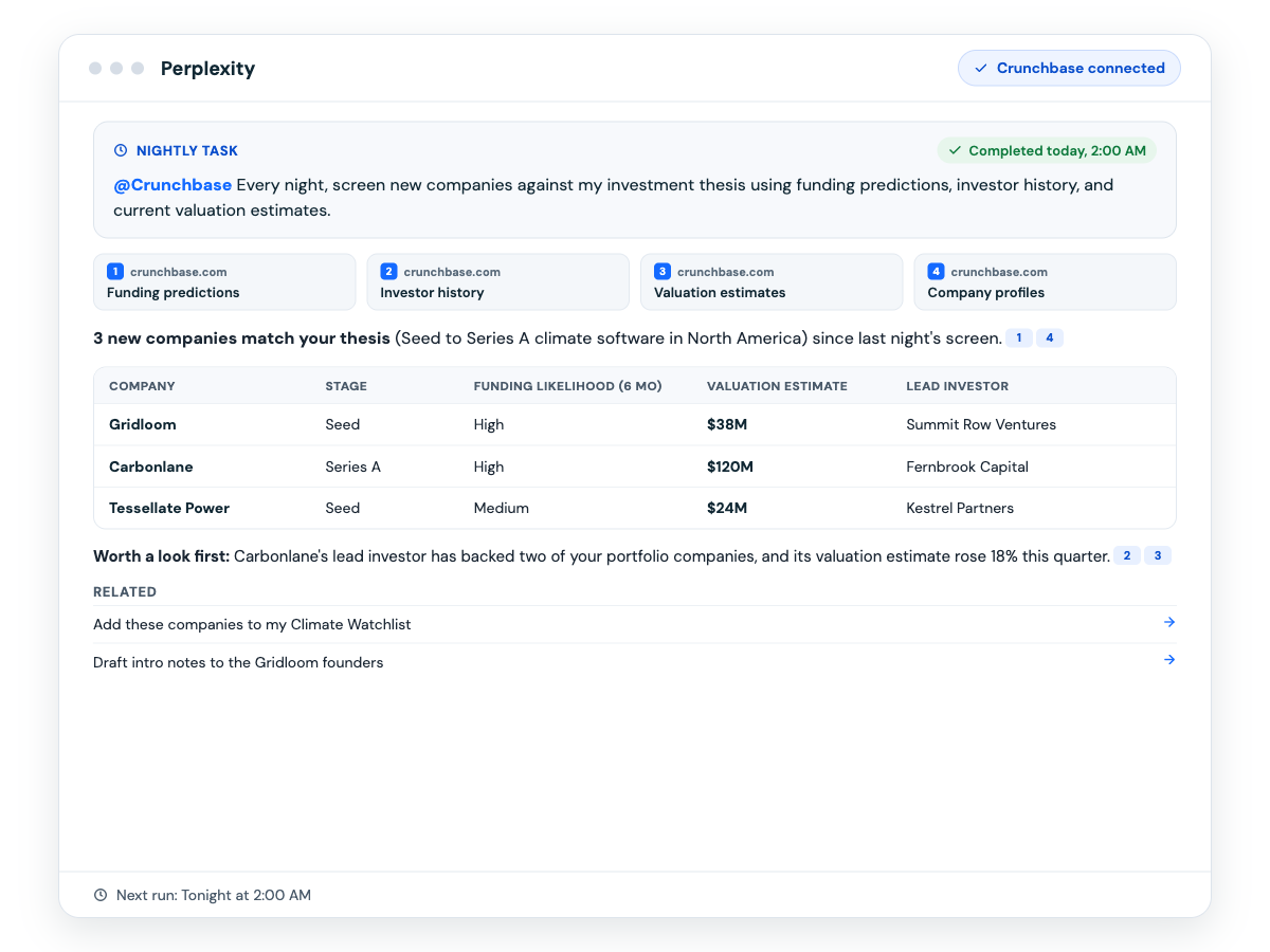 Set Up Crunchbase in Perplexity