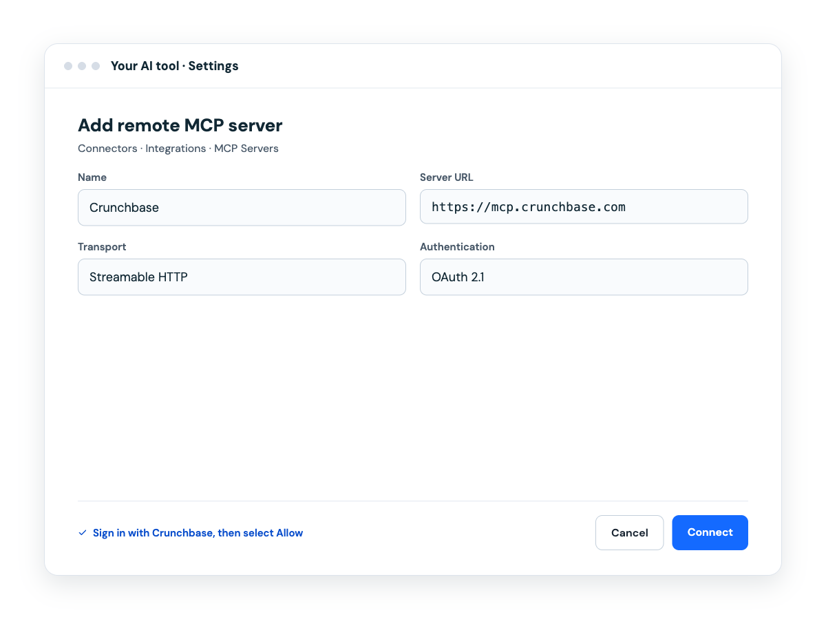 Connect Crunchbase to Your Own Agent