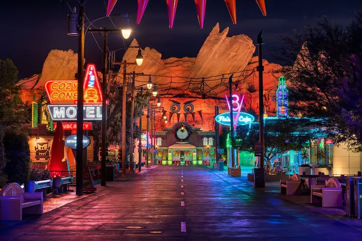 Cars Land at night