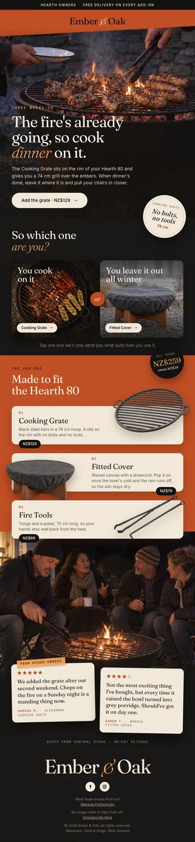 Ember & Oak cross-sell email for Hearth 80 accessories